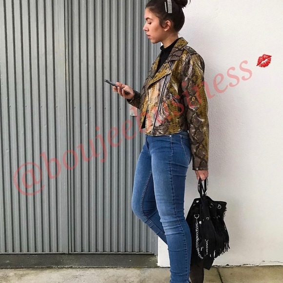 ZARA BNWT Snakeskin Printed Biker Jacket - Picture 2 of 8